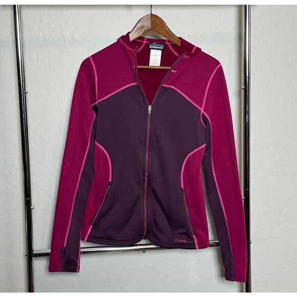 Patagonia Jackets & Blazers - Patagonia S Burgundy Pink Full Zip Hoodie Jacket Thumb Holes Fleece Outdoor Camp